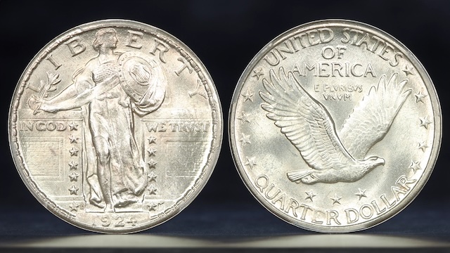 1924 Standing Liberty quarter obverse and reverse showing Hermon MacNeil design