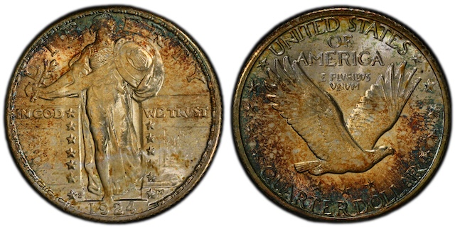 1924 Standing Liberty quarter mintage overview showing Philadelphia, Denver, and San Francisco production examples